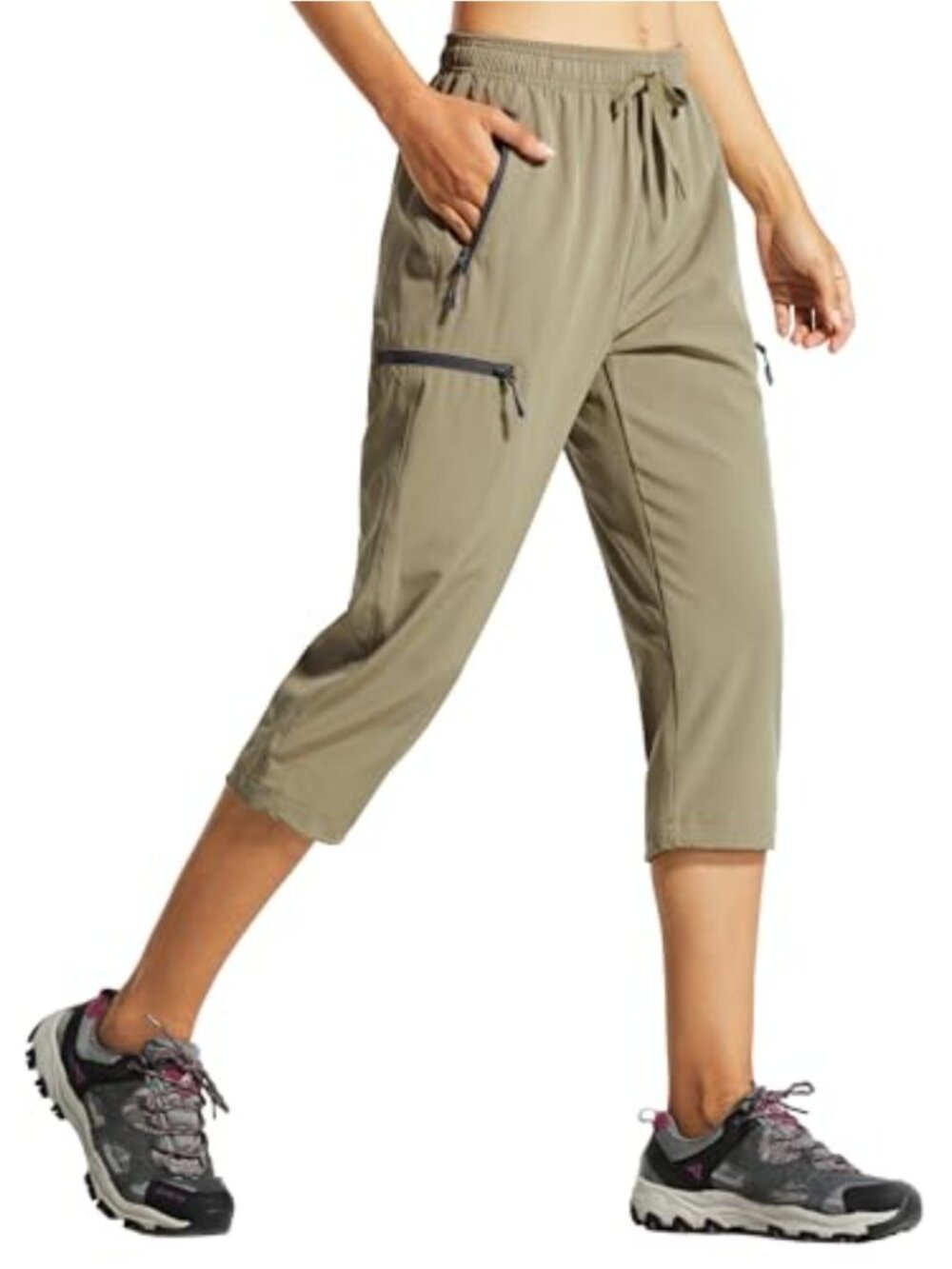 Lightweight Quick Dry Cargo Capri Pants with UPF 50 Four Zipper Pockets